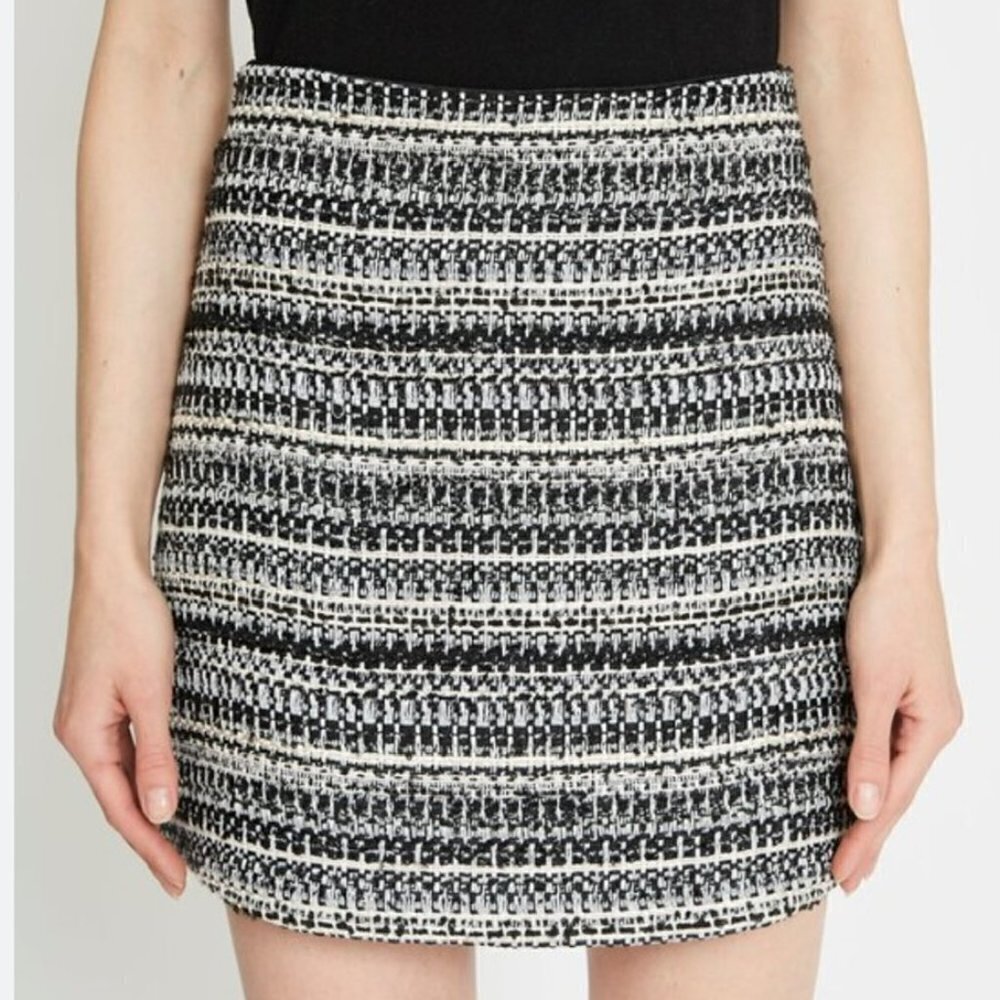 NWT Loft Black White Gold Metallic Stripes A-Line Tweed Lined Mini Skirt Sz 6